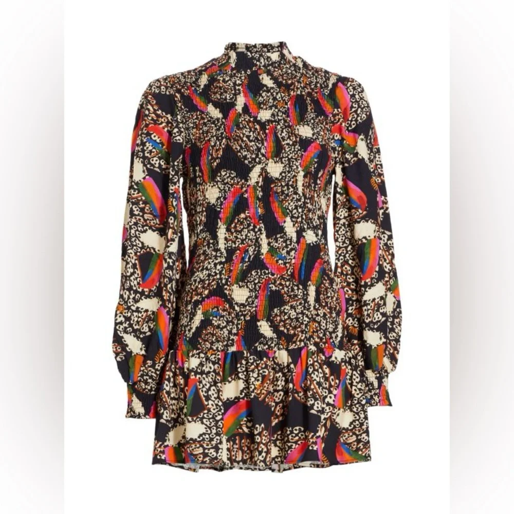 FARM RIO Leopard & Toucan Smocked Minidress - Picture 2 of 5